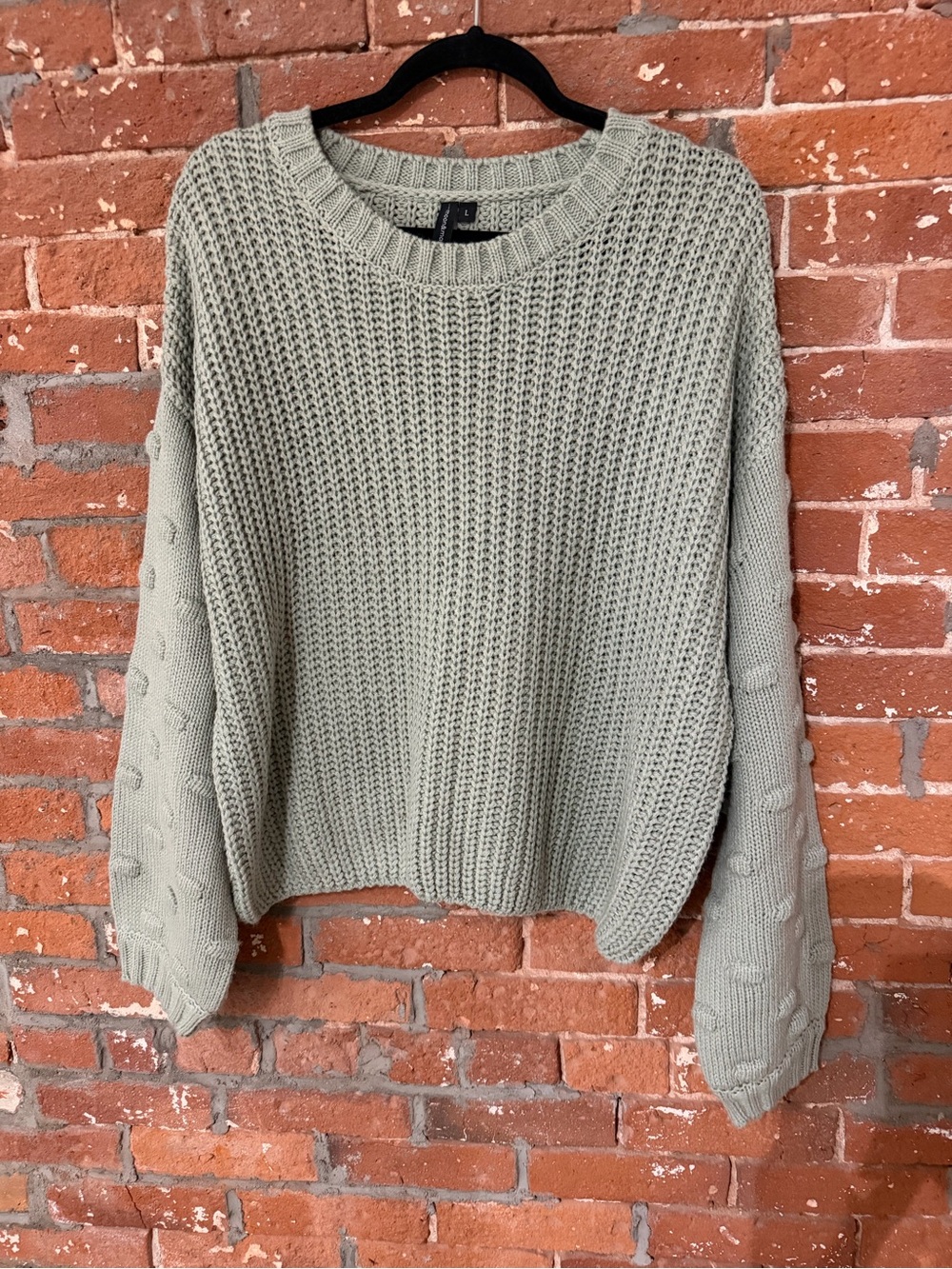 moon & madison Sage Green Chunky Knit Crewneck Sweater